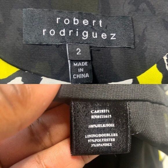 Robert Rodriguez Womens Dress Size 2 Silk One Shoulder Black & Yellow Abstract - Picture 8 of 11